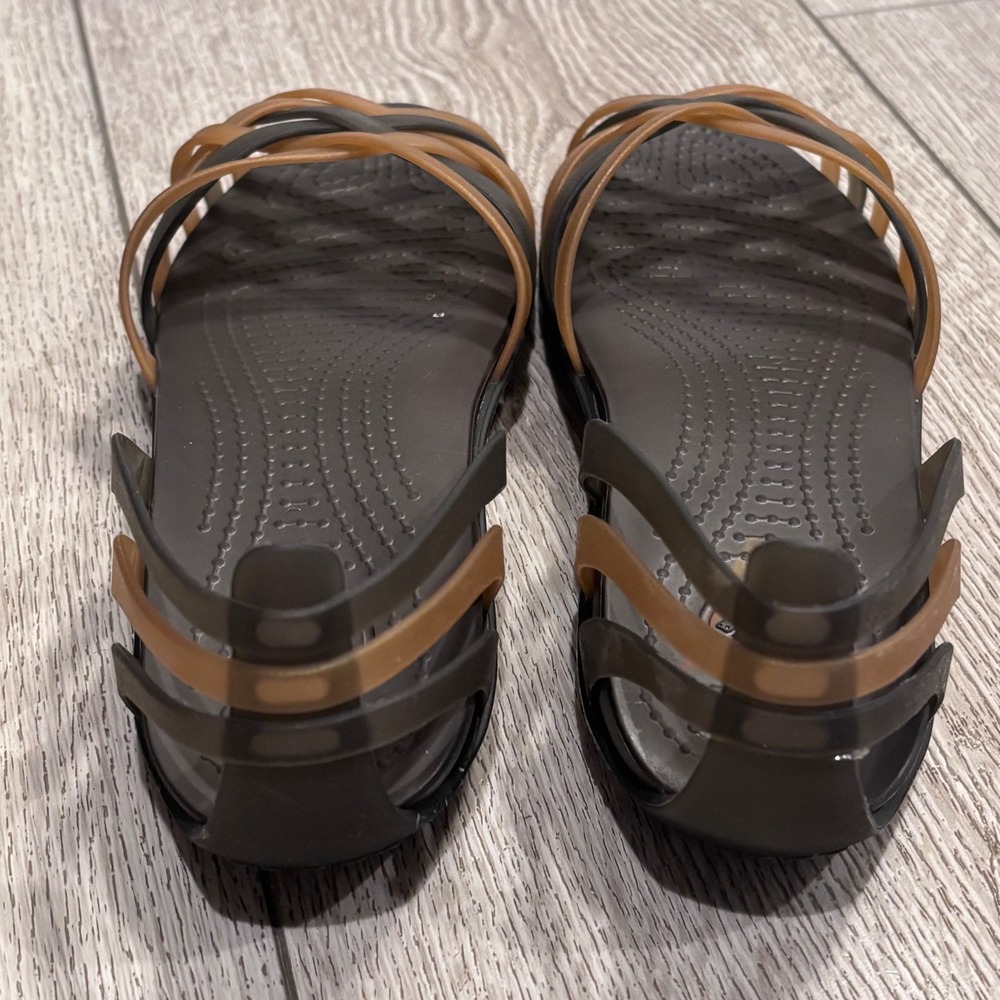 Crocs Isabella Strappy Sandals Womens 9 Brown Bronze Huarache Jelly Flat Shoes - Picture 4 of 7